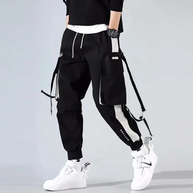 Trendy Men's Loose-fit Cargo Pants Autumn Winter Bell Bottoms Multiple Pockets Casual Style Street Dance Fashion