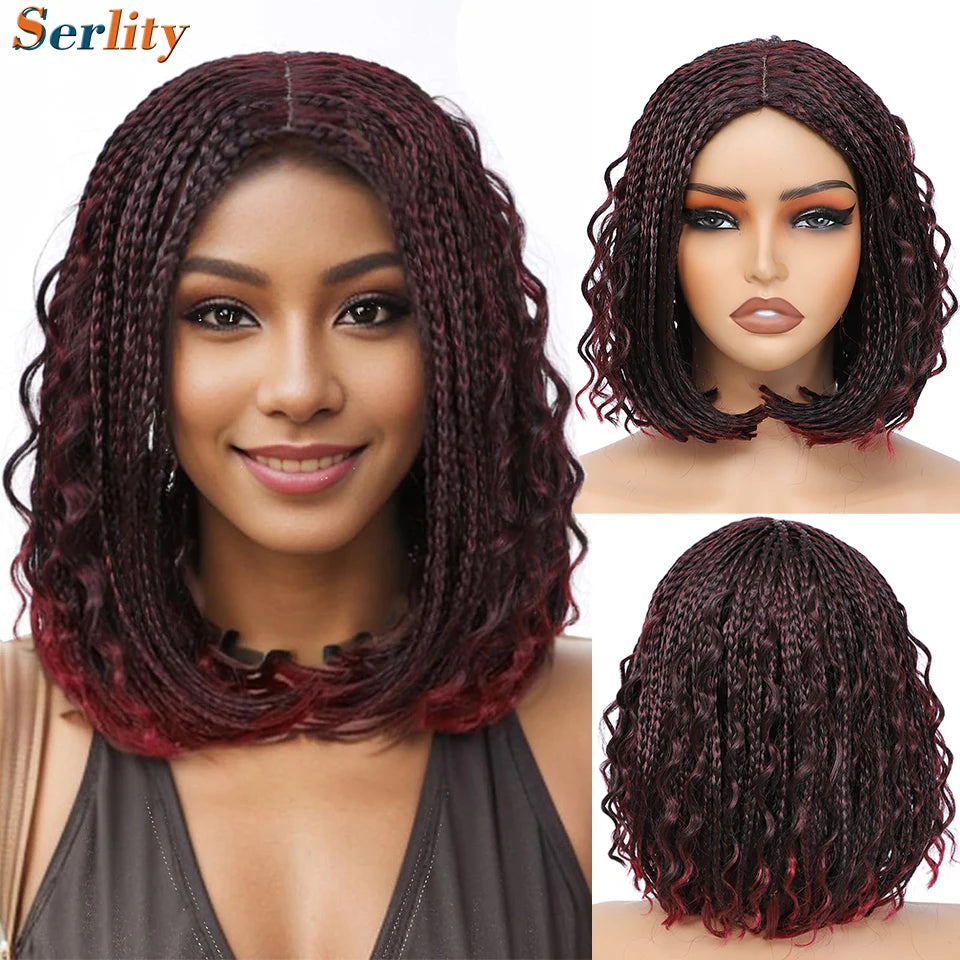 New Style Bob Box Braided Wigs For Black Women 12inches Synthetic Box Braids Crochet Hair Wigs On Sale Clearance Short Black Wig