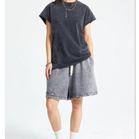 ZODF Trendy Summer Men Batik Washed 275gsm Cotton Tank Tops Unisex Oversized Loose Edge Sleeveless Vests Brand Tees HY1036