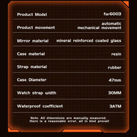 Mark Fairwhale 6014 Brand Rubber Strap Waterproof Luminous Men's Automatic Mechanical Watch Barrel Shape Watches for Men