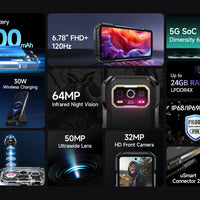 Ulefone Armor 27 Pro 5G Rugged Phone 10600mAh Smartphone 50MP Camera 64MP Night Android 14 Up to 24GB+256GB NFC Waterproof Phone