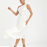 Women Elegant Long Dress Summer Sleeveless One-shoulder Pleated Hollowed Irregular Dress for Cocktail Party Beach Sundress Y2K