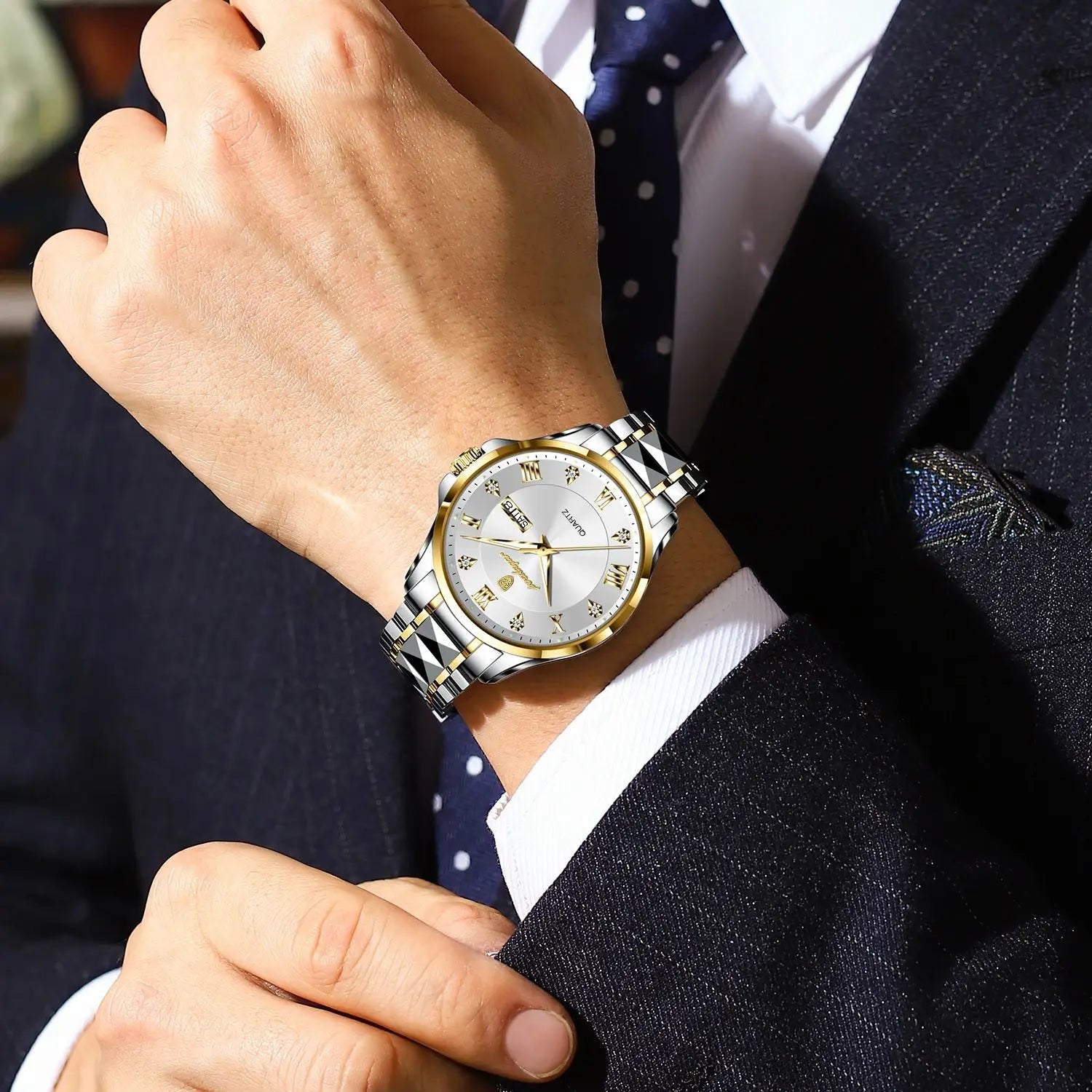 POEDAGAR Luxury Casual Man Watch Waterproof Luminous Date Week Quartz Men's Watches Stainless Steel Fashion Sport Men Wristwatch