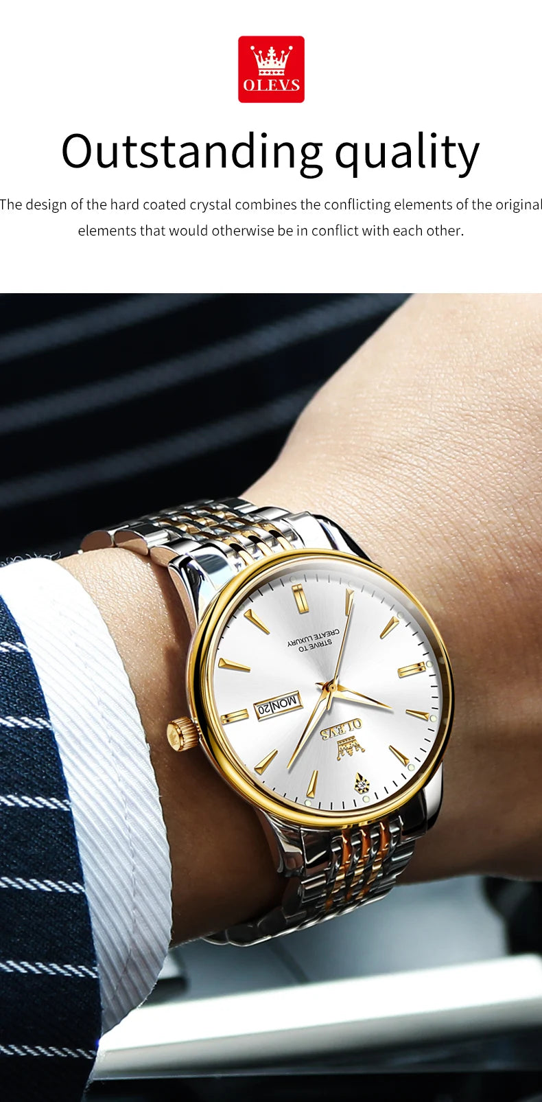 OLEVS Men's Watches Fashion Simple Calendar Week Luminous Waterproof  Steel Strap Man Watch Original Quartz Watches for Men 2929