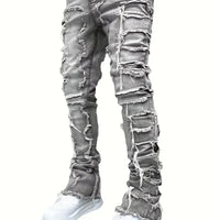 Y2k hip-hop style fringed jeans, men's casual street style stretch jeans