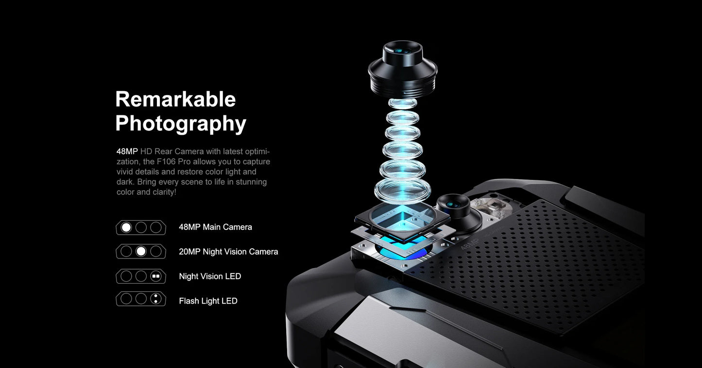 FOSSiBOT F106 PRO 4G Rugged Smartphone Android 14 15GB(8+7GB Extended) 256GB ROM 12000mAh 48MP 30W 6.58 Inch FHD+ Cellphone NFC