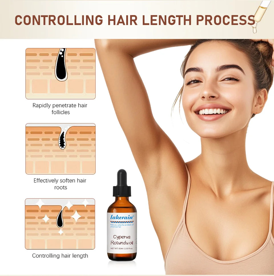 Semi-permanent Cyperus Rotundus Oil Hair Remover Armpit Legs Arms Hair Growth Inhibitor Beauty Skin Care Body Essential Oil