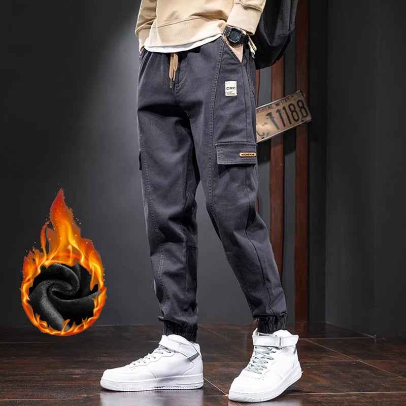 Men's Fashion Concise Office Harem Pants Holiday Party Plush Winter Cargo Trousers Classic Thicken Casual Pants Plus Size S-3XL
