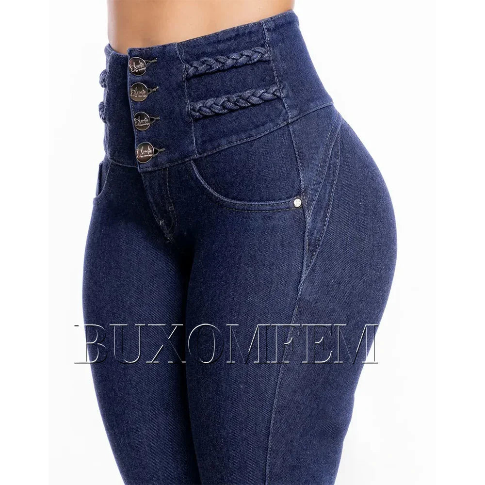 Fashion High Waist Sexy Skinny Stretch Jeans for Women Button Fly Straight Leg Pencil Pants Wrap Hips Trousers Y2K Streetwear