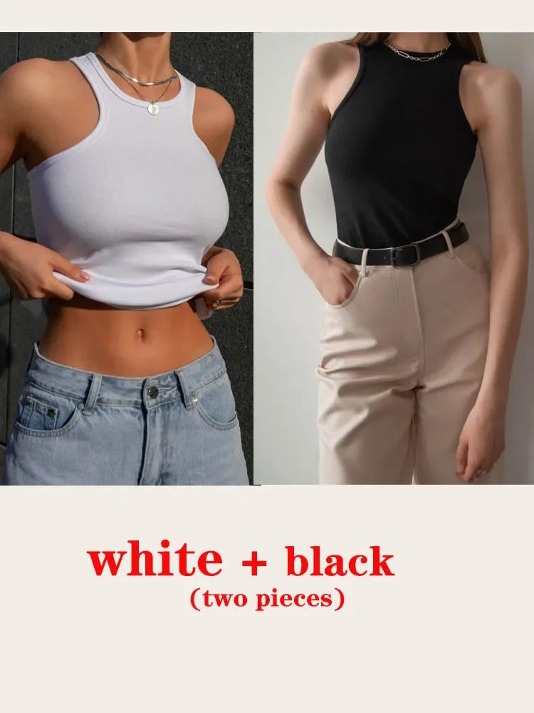 Women's Corset Summer 100% Cotton Crop Top Y2k Knitted Camis O Neck Knit Camisole Sleeveless Vest Solid Slim Tank Tops Women