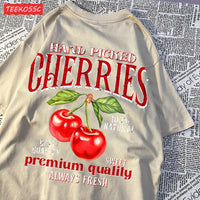 Summer Lemon Cherries Prints T-Shirts Cotton Women's Tops Oversize O-Neck Soft Short Sleeve tees Street Casual Womans Clothes