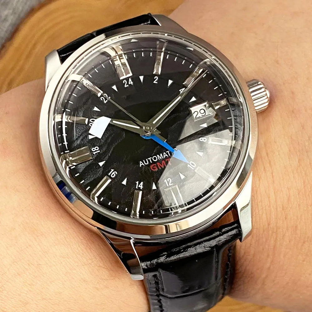 Tandorio 200M Water Resistant Dive NH34 GMT Cream Black Dial Automatic Watch Men Sapphire Polished Case Glass Back Montre hommes