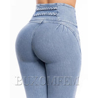 Fashion High Waist Sexy Skinny Stretch Jeans for Women Button Fly Straight Leg Pencil Pants Wrap Hips Trousers Y2K Streetwear