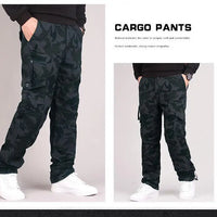 Autumn Winter Mens Cargo Pants Fleece Warm Trousers Cotton Pants Insulated Hiking Running Pants Man Multiple Pockets