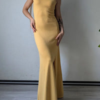 Knit Sleeveless Dresses For Women Long Elegant White High Slit Dress Bodycon Ladies Office Skinny Maxi Tank Rib Dress Female