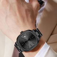 Japanese Movement Square Fashion Stainless Steel Strap Original Business Style Silver Black Waterproof 3Bar Quartz Watch for Men