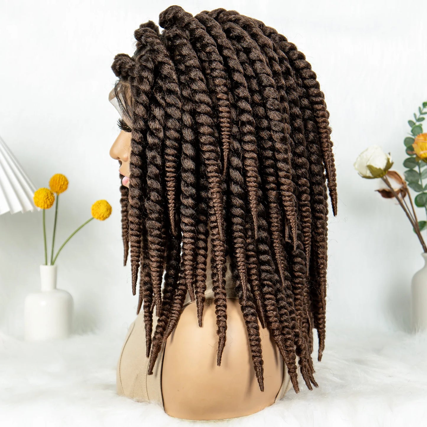 16" Full Lace Twisted Braided Wigs for Black Women Synthetic HD Lace Front Braids Wigs with Baby Hair Natural Lace Braiding Wigs