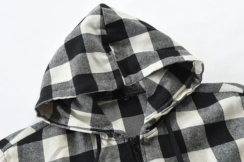 Men's New Plaid Hooded Sweater Long Sleeve Casual Thin Jacket Stand Hooded Shirt European Style Fashionable Outwear