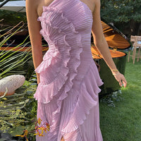Elegant Purple Halter A Line Prom Gowns Ruffles Tiered Backless Party Gown Summer Vacation Chiffon Long Evening Dress