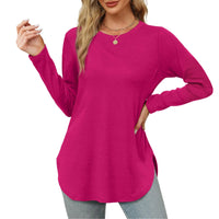 Traf 2024 Mujer Womens Long Sleeve Round Neck Shirts Side Split Basic Loose Tunic Tops Casual Shirts Ropa De Mujer Fashion