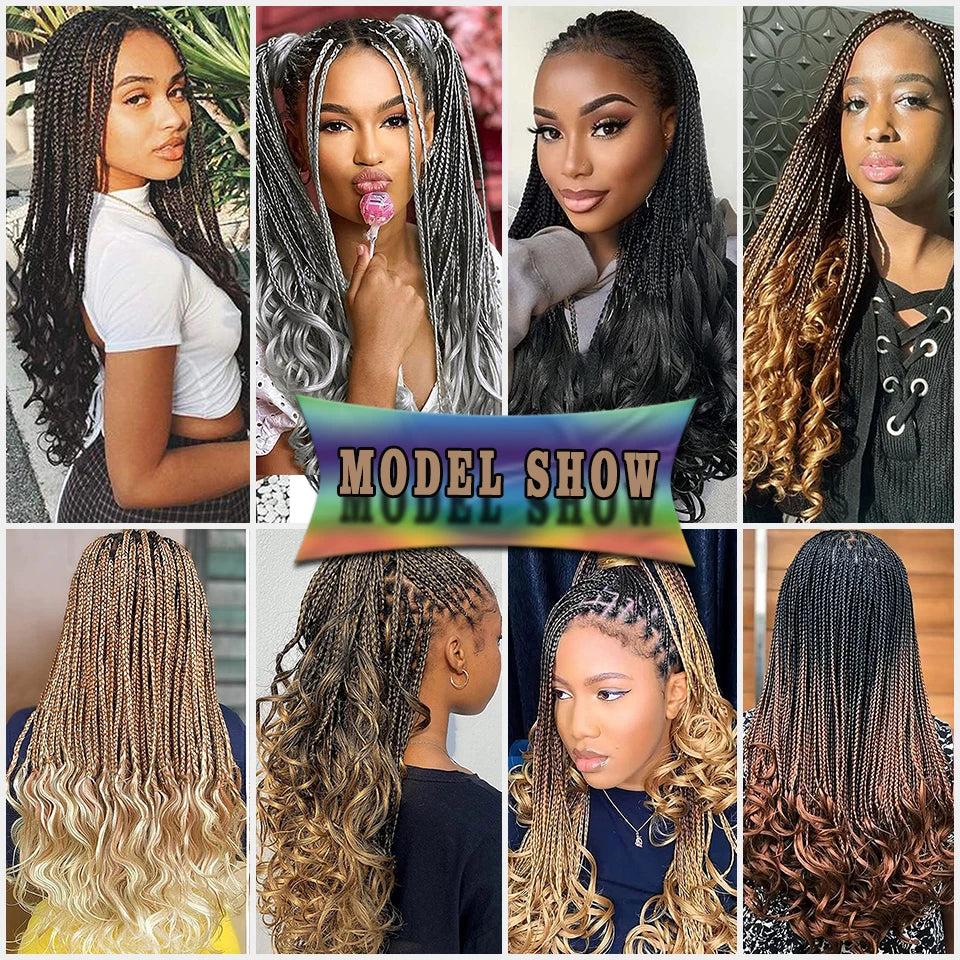 14 18 24 Inch French Curl Box Braids Crochet Hair Ombre Brown to Blonde Prelooped Synthetic French Curls Braiding Hair for Women