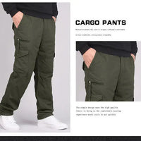 Autumn Winter Mens Cargo Pants Fleece Warm Trousers Cotton Pants Insulated Hiking Running Pants Man Multiple Pockets