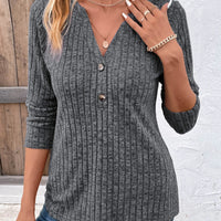 Women's Fashionable V-neck Button Up Top With Pit Stripes