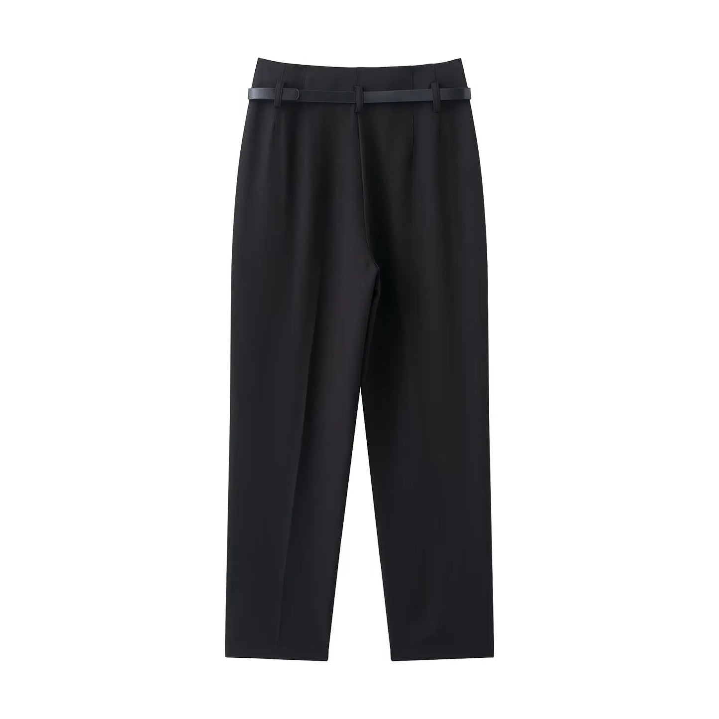 Faionable High Waist Belted Straight Leg Pants Women's Slim Fit Casual Autumn New Arrival Street Sle Polyester Fiber