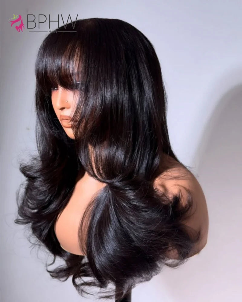 Body Wave Wig With Bangs Brazilian Human Hair Wig Sale Full Machine Made Fringe Glueless Wigs Ready To Wear 100% Original Hair
