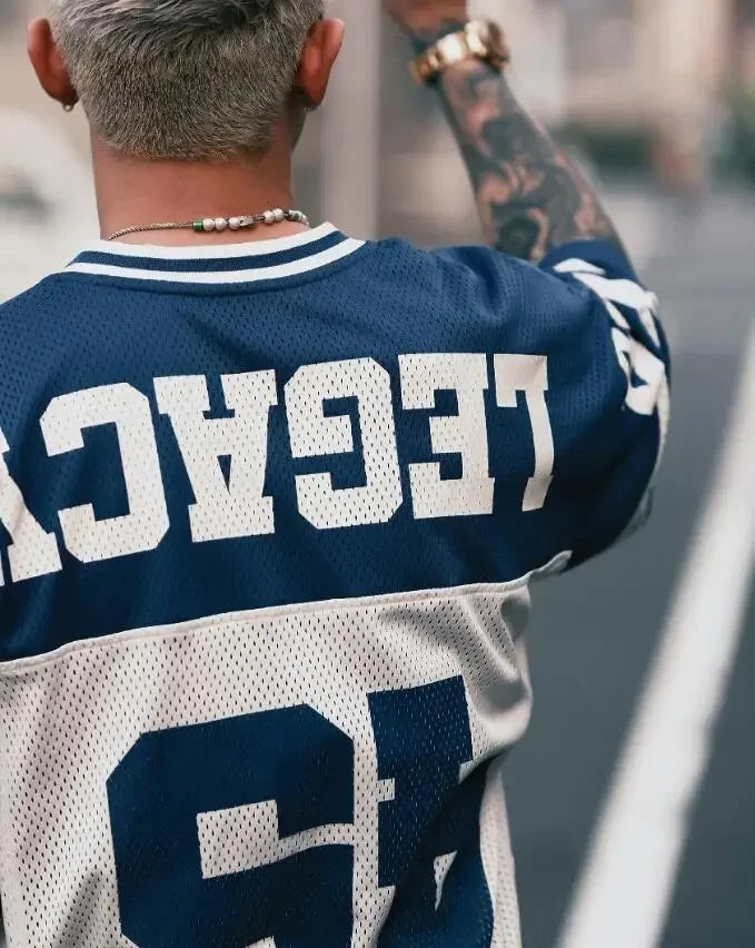 European and American Men's and Women's Football Enthusiasts Fashionable V-neck Short Sleeved T-shirt Retro Rugby Football Tops