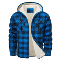 Thick Warm Flannel Hooded Jacket Mens Sherpa Fleece Lined Winter Coats Button Down Fashion Casual Plaid Shirt Jacket With Pocket