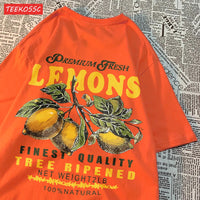 Summer Lemon Cherries Prints T-Shirts Cotton Women's Tops Oversize O-Neck Soft Short Sleeve tees Street Casual Womans Clothes