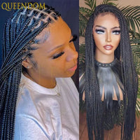 Synthetic 36 Inch Cornrow Braided Wigs for Black Women Full Lace Braids Wig Natural Black Knotless Box Wig Faux Locs Wig