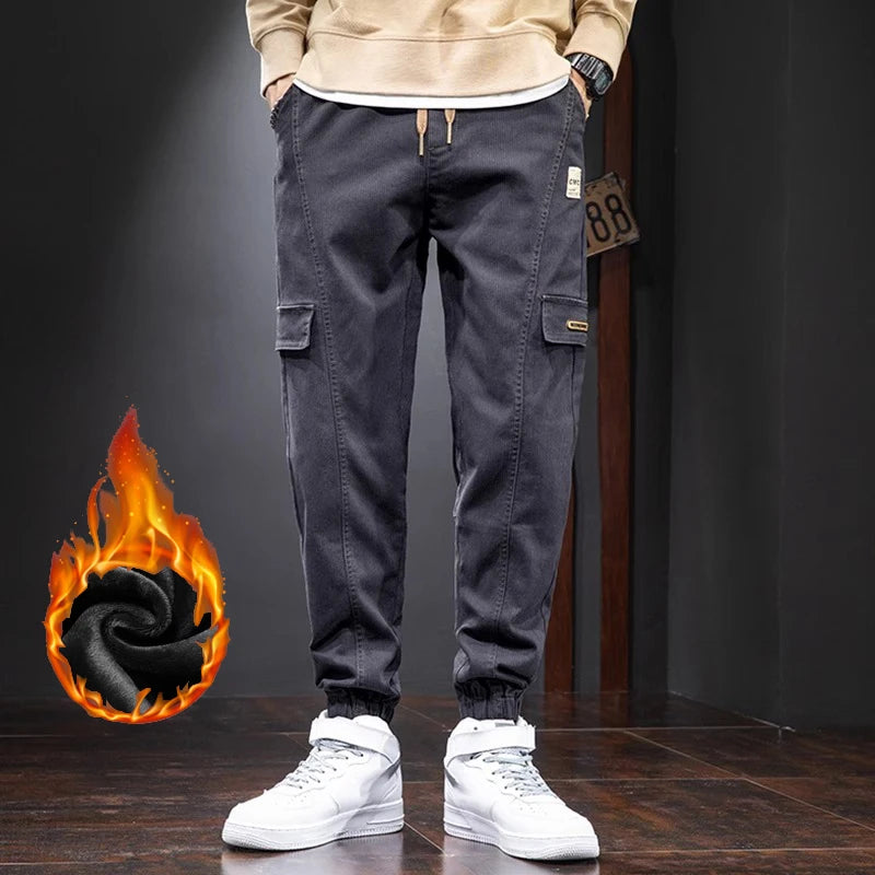 Men's Fashion Concise Office Harem Pants Holiday Party Plush Winter Cargo Trousers Classic Thicken Casual Pants Plus Size S-3XL