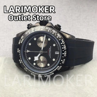 LARIMOKER 39mm Chronograph VK64 Quartz Watch For Men Sapphire Glass Luminous Hand Blue Black White Pink Rubber Bracelet Watch