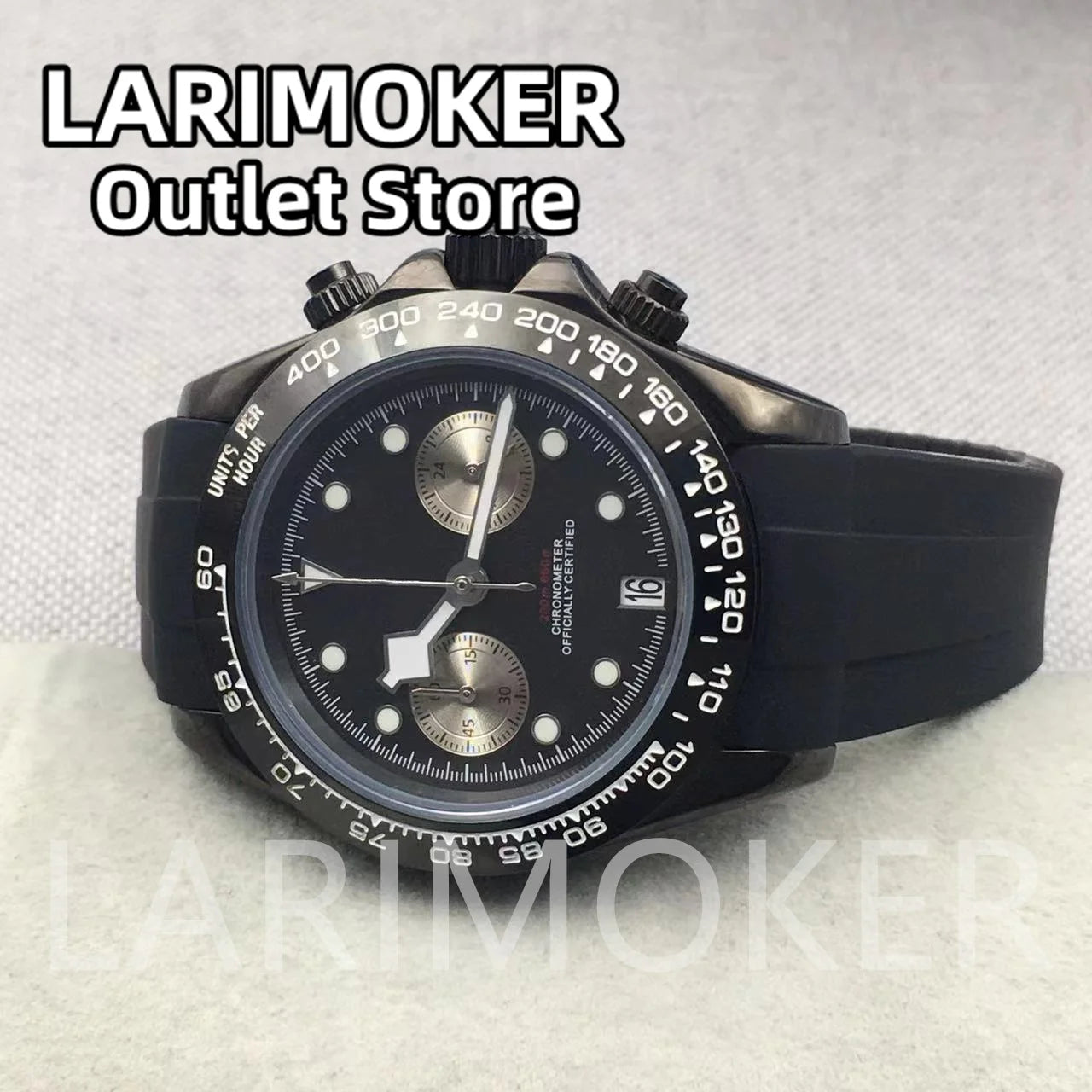 LARIMOKER 39mm Chronograph VK64 Quartz Watch For Men Sapphire Glass Luminous Hand Blue Black White Pink Rubber Bracelet Watch