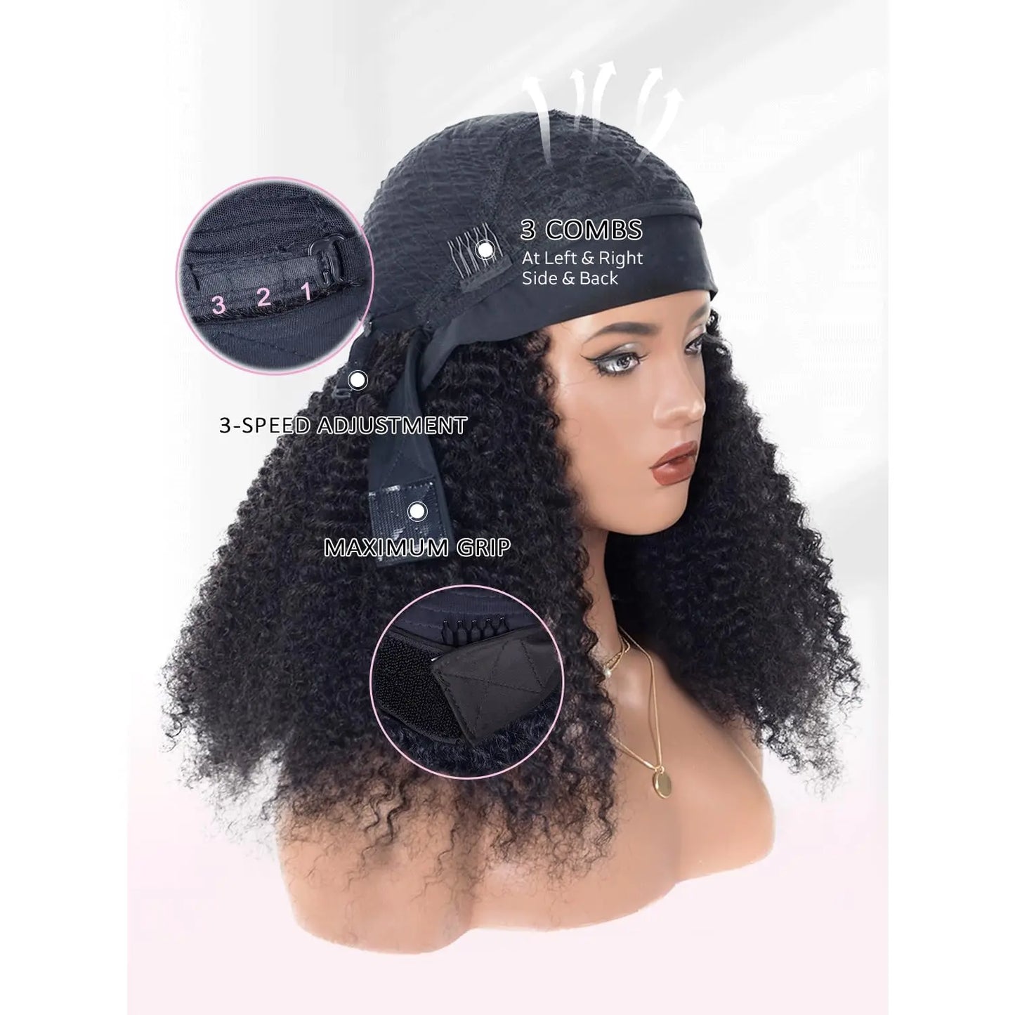Kinky Curly Headband Wig Human Hair Wigs for Black Women 180% Density Wear and Go Human hair Wig Machine Made Wigs Natural Black