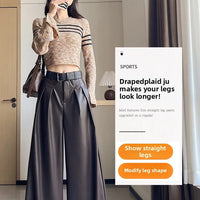 High Waist Wide Leg PU Leather Pants Women's Suit Casual Floor Length Trousers Autumn Winter New Style Loose Fit Long Pants