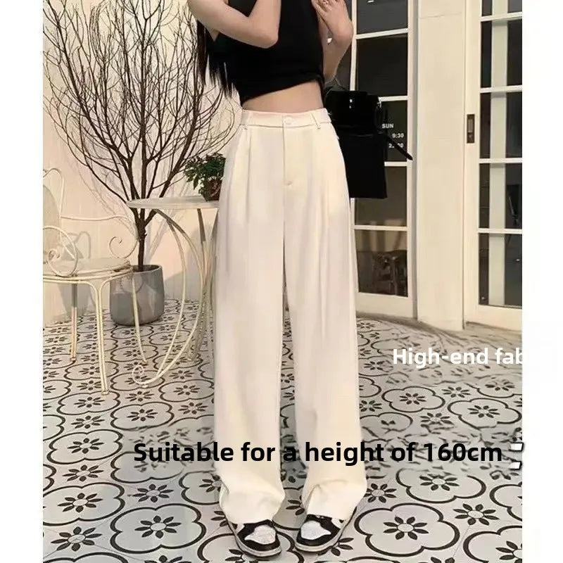 High Waist Wide Leg Thin Suit Pants Women's Loose Fitting Casual Floor Length Trousers Straight Cut Slimming Effect