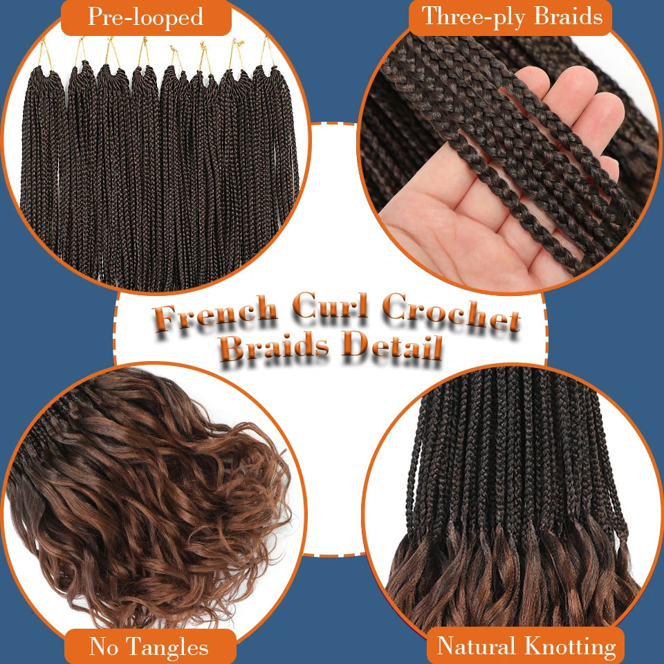 French Curl Crochet Braids 14 Inch Kid-Friendly Goddess Box Braids with Bouncy Curly Ends French Curls Braiding Hair for Women