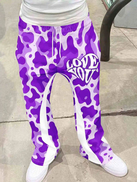 Y2k Flared Pants Men Loose 3D Print Trousers Casual Sweatpants Mid Waist Sporty Female Clothes Streetwear Hip Hop Vintage Pants