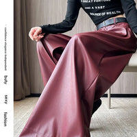 High Waist Wide Leg PU Leather Pants Women's Suit Casual Floor Length Trousers Autumn Winter New Style Loose Fit Long Pants