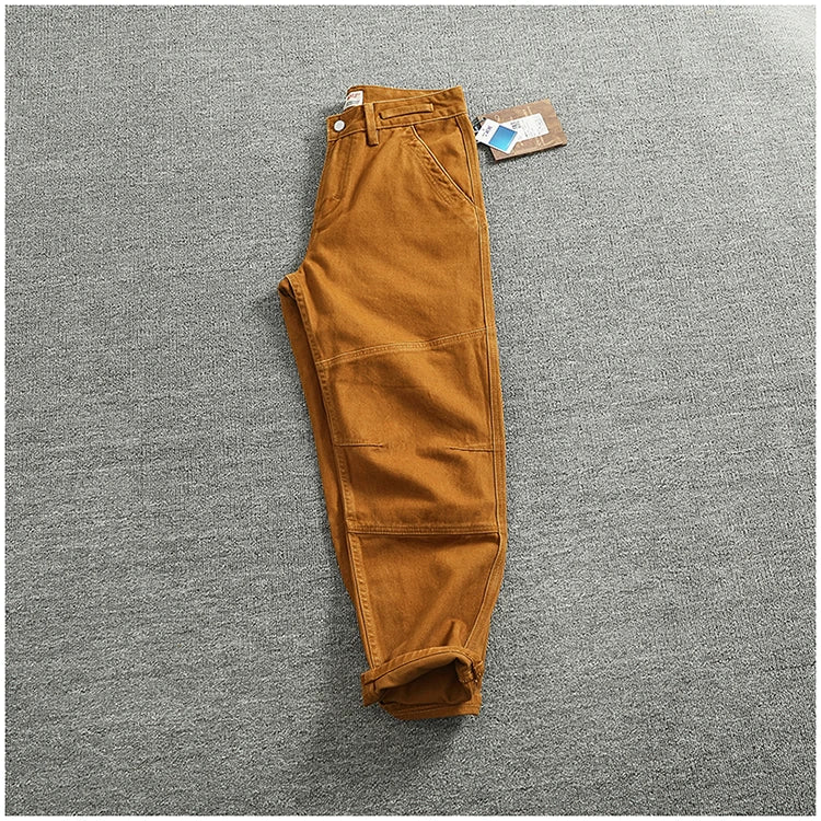 Retro Heavyweight Minimalist Workwear Pants Men's Loose Straight Leg Casual 100% Cotton Twill Woven 3D Stand Cut Tapered Pants