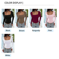 Women's Long Sleeve Tops Casual Scoop Neck Ribbed Knit Slim Fitted Basic Tee Shirts Trendy Spring Outfits