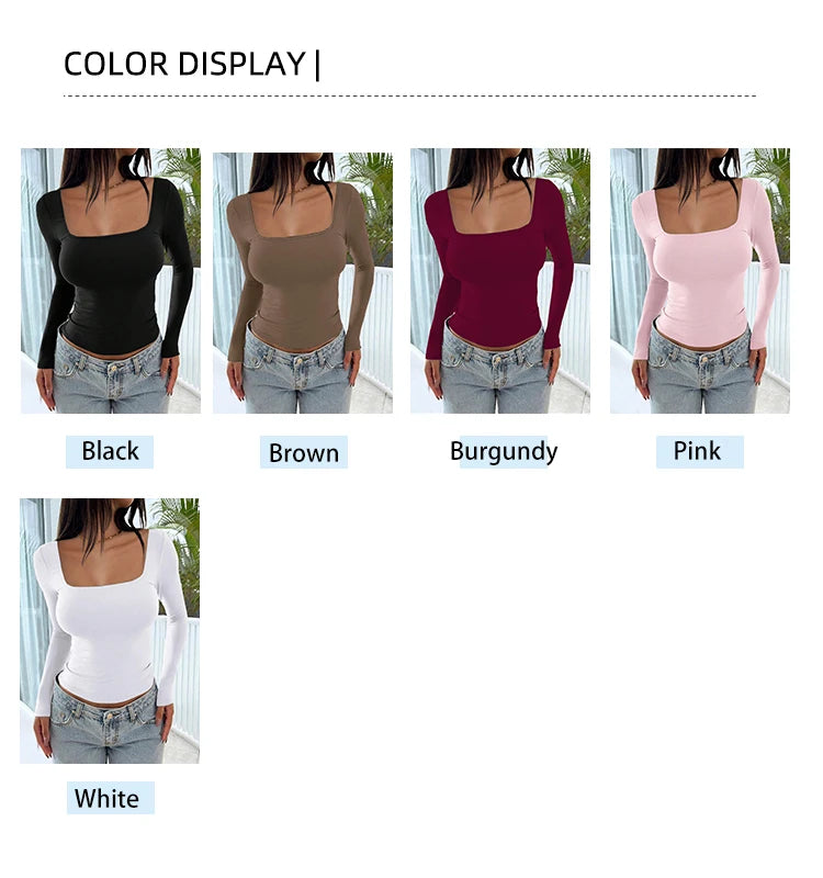 Women's Long Sleeve Tops Casual Scoop Neck Ribbed Knit Slim Fitted Basic Tee Shirts Trendy Spring Outfits