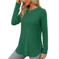 Traf 2024 Mujer Womens Long Sleeve Round Neck Shirts Side Split Basic Loose Tunic Tops Casual Shirts Ropa De Mujer Fashion
