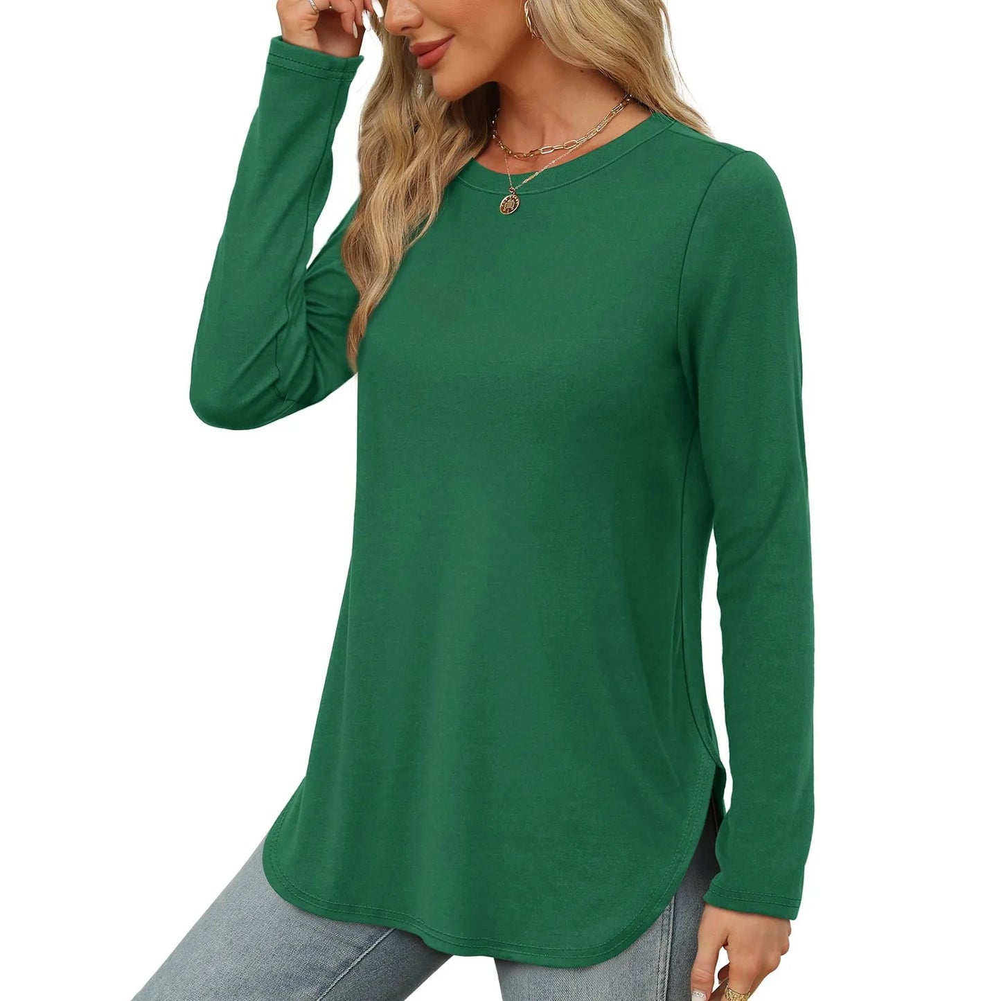 Traf 2024 Mujer Womens Long Sleeve Round Neck Shirts Side Split Basic Loose Tunic Tops Casual Shirts Ropa De Mujer Fashion