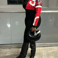 Women's Red Faux Leather Bomber Jacket - Zipper Short Coat for Christmas/New Year Party & Casual Outfits