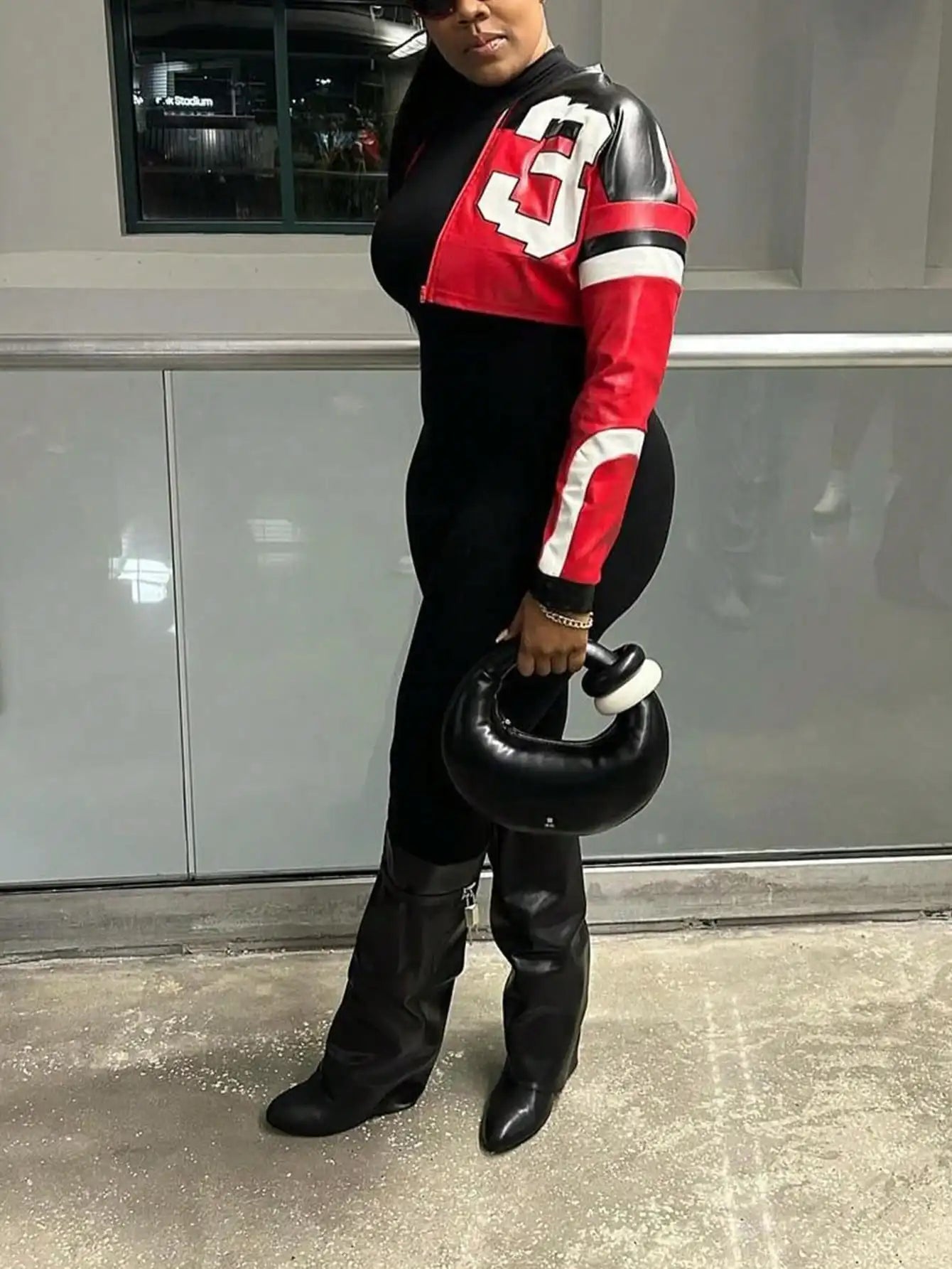 Women's Red Faux Leather Bomber Jacket - Zipper Short Coat for Christmas/New Year Party & Casual Outfits