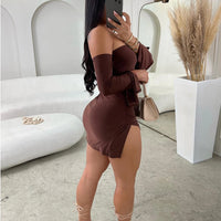 Women Strapless Backless  Mini Dress For Women Black Off-shoulder Long Sleeve Bodycon Club Party Dress Clothes